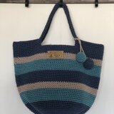 ニットボールが可愛い❣️コットン100%ボーダーシンプルBag②