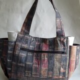 【図書館】本柄 6つのポケット付き 肩にかけられるトートバッグ