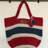 ニットボールが可愛い❣️コットン100%ボーダーシンプルBag④