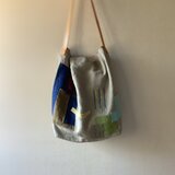 リネンのコラージュと刺し子のショルダーバッグ