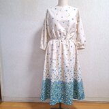 コットンリネン　ネモフィラワンピース　生成り　白　Lサイズ