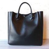 ブラックトートバッグ むっちり 大容量 本革 ハンドメイド 3131