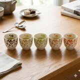 【SALE】北欧風 小花柄 湯呑5色セット　1個のサイズ：φ7cm×6.3cm
