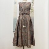 気軽に着てほしい大島紬 ゆとりAラインワンピース（ベルト付き・2WAY）　鶯神楽