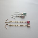 トルマリン　ふたつのピンク　チェーンピアス（14Kgf）orイヤリング　
