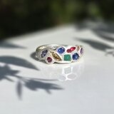 カラフル　カラーストーン　モザイクリング　シルバーSV925