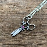 はさみ シルバー925 ネックレス 合成ルビー　snd005