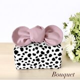 【リボンのお弁当袋】保冷保温　 ダルメシアン柄×くすみピンク　　ランチバッグ/洗える/入園入学