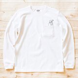 長袖ポケット付Tシャツ『隠れ三色団子』男女兼用 ロンT ホワイト