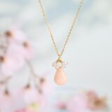 天然石 ピンクオパールドロップネックレス