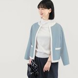 これだけで整う｜洗えるノーカラージャケット バイカラー ブルー｜通勤・卒業式・フォーマル｜CORALIE-2JK-BU
