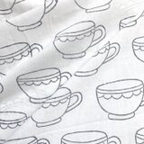 インド ブロックプリント生地 [50cm単位切売] サンガネリ ティーカップ モノクロ コーヒー キッチン IF0480