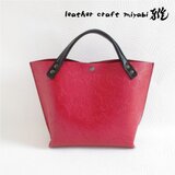 手縫い♪《牛革》底マチワイド・パールレッド・一枚革のミニトート・0506