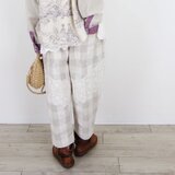 シアバター・ブロックチェックのゆるテーパードパンツ - 隠れ花ポケット -