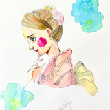 涼しげな浴衣姿の女性 透明水彩 B5 原画