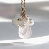 ローズクォーツ×淡水パール ネックレス｜天然石 14Kgf 華奢 上品 やわらかピンク — Quiet bloom —