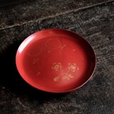 【特価¥2200→￥1000】草花と月◆古輪島塗　花月文漆芸沈金中皿　漆器　骨董/antiques 古民家　時代物　明治~大正期