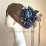 大輪のピーチピンクのピオニーのヘッドドレス　リボン　黄緑　椿　髪飾り　成人式　卒業式　入学式　袴　結婚式　ウェディング　のコピー