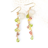 ホワイトムーンストーンと彩り天然石のロングピアス｜ペリドット・ヘリオドール・アンデシン｜揺れる華やかデザイン14kgf