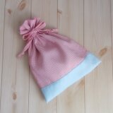 在庫処分SALE40%OFF】大きめ巾着袋☆オレンジのギンガムチェック　ポケット付き　手洗い可　巾着ポーチ　　685