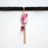 【受注製作】レジンアート　スライスアゲートとタティングレースとベルベットリボンのチョーカー〈官能的芳香〉