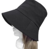 つば長・ゆったりバケットハット◆鹿の子織コットンニット／ブラック　◇紫外線対策・小顔効果・オールシーズン着用◇