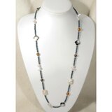 貝パーツと本真珠（淡水パール）のロングネックレス（マザーオブパール、黒蝶貝、バロック、さざれ）