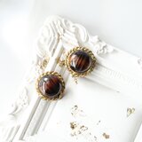 【フランス買付】ヴィンテージ ゴールド×ルーサイト キャッツアイ ラウンドイヤリング 1980s【1万円以上で送料無料】