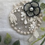 ★ ☆ ＊ ＊★ハンドメイドミナペルホネン⚮̈ ベージュタンバリン♡ブローチフリンジレースパールのコピー