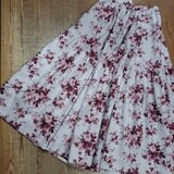 綿麻ウエストゴム　ギャザーフレアスカート（グレー×エンジ）