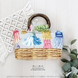 《南欧リゾート風 タッセル》スペイン製 カラフル 花柄  木の持ち手 小柄 トート 手提げ かごバック