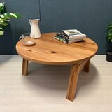 【送料無料】 ローテーブル 丸形 60cm 杉 ブラウン 折り畳み 木組脚