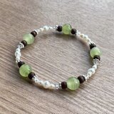 ヴィンテージ オリーブ & ウッド & パール ブレスレット