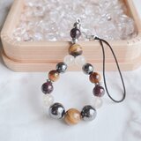 ✦迷いを減らし、決断と行動を後押し◎天然石ストラップ｜タイガーアイ・ルチルクォーツ・ガーネット No.544S