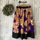 ☆　扇に花柄　子供の着物から　扇に花柄タックスカート　裏地あり♪