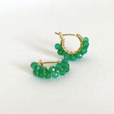 【ピアス】グリーン オニキス AAA ラウンドカット  2連 フープ クロッシング ピアス K16GP アレル