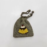 手編みのプリン巾着グレーS/シェットランドウール