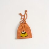 手編みのプリンの巾着ピンクS/シェットランドウール