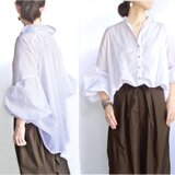 極薄コットン袖コンシャスブラウス（ホワイト）