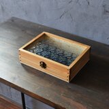 国産ひのきとレトロガラスのコレクションケース Ｍ size（フローラガラス／金具アンティークゴールド）のコピー