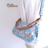 リバティ　ラミネート　スモールスザンナ　ブルー　　横長ワンハンドルバッグ　持ち手別売