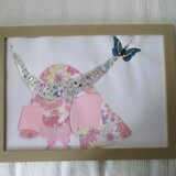 g7　送料無料　フレーム付　かぶと　兜　コラージュ　ファンタジーアート　ジュエリーアート　淡いピンク　写真　パネル　B4サイズ