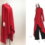 【1点もの・デザイン画付き】レッドフレアーシャツ型ワンピース（KOJI TOYODA）