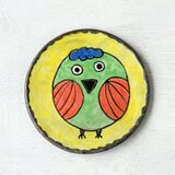 小鳥の歌シリーズ（緑色の鳥）・手描き絵皿