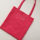 鳥さんの刺繍、リネンのミニバッグ　ディープピンク