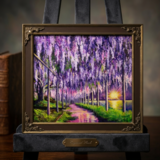 藤の花の油絵【紫光のカーテン】白毫寺 九尺ふじ 原画 一点物 インテリア 風景画 額縁対応可