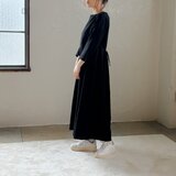 コットンリネン シンプル クラシック ワンピース / ブラック