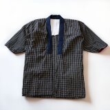 【希少格子模様】昭和中期 木綿 野良着｜藍染襟 裏地手ぬぐい｜ジャパンヴィンテージ｜ハンドメイド スローファッション 農業
