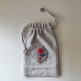ハンガリー　マチョーの刺繍　リネン巾着 No.1
