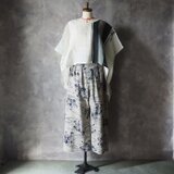 セットアップ パンツ+ブラウス 流水に撫子文様   麻パッチワーク　浴衣をリメイク   set0004/ 古布 ゆかた 着物